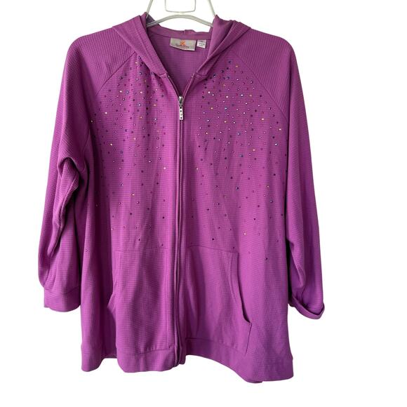 Quacker Factory Raspberry Sherbert Size 2X Sprinkle Multicolor bling hoodie - Picture 1 of 9